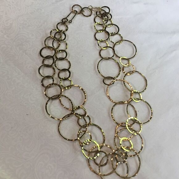 Goldtone Hammered Texture Hoop Necklace - Picture 3 of 5